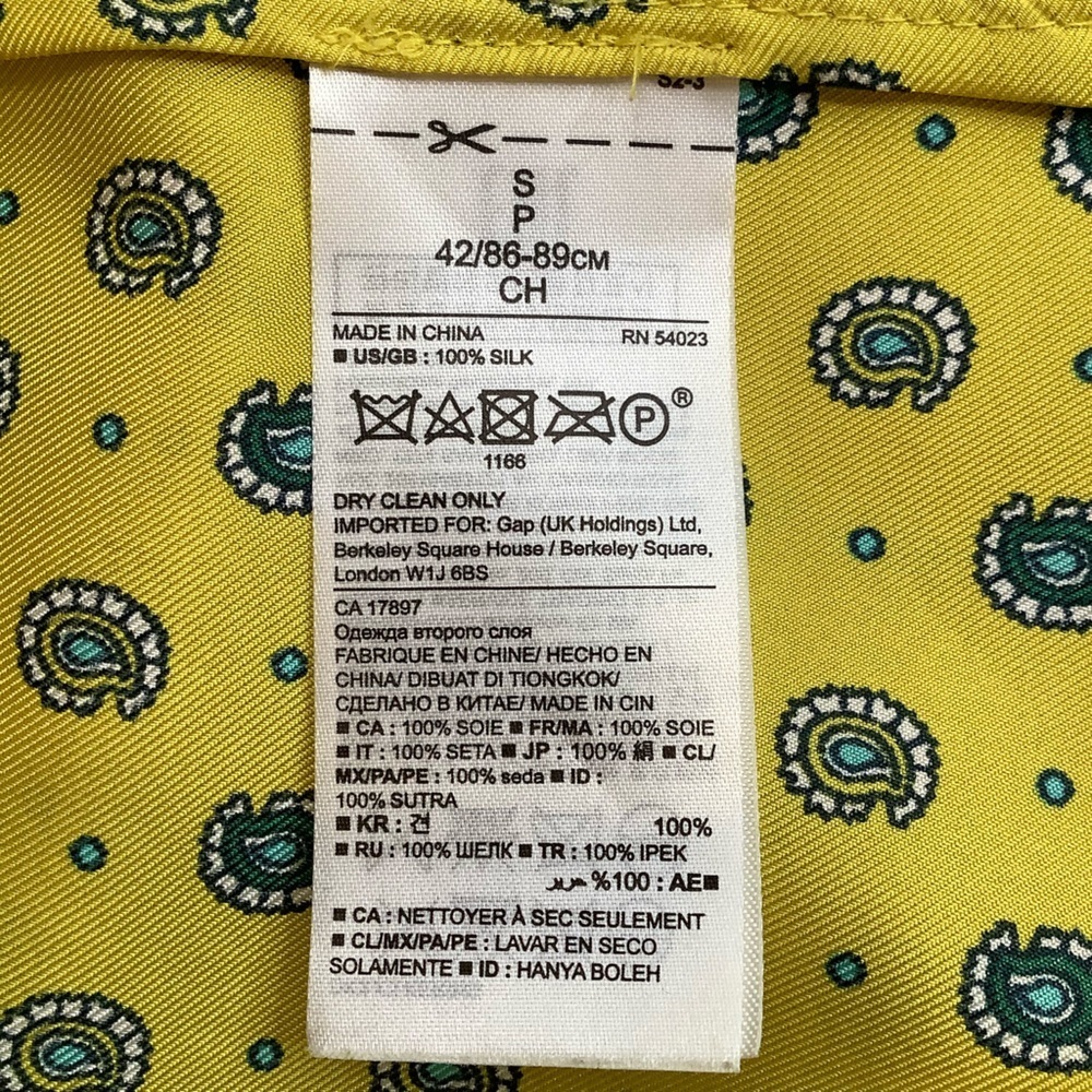 BANANA REPUBLIC 100% Silk Paisley Button Down Shirt Yellow Teal Green Blouse S - Picture 10 of 11